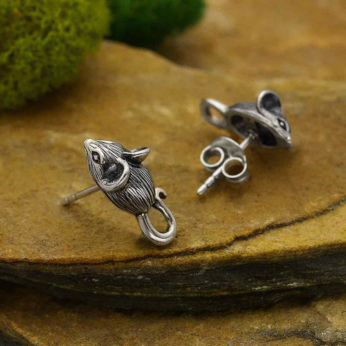Mouse Stud Earrings - Sterling Silver