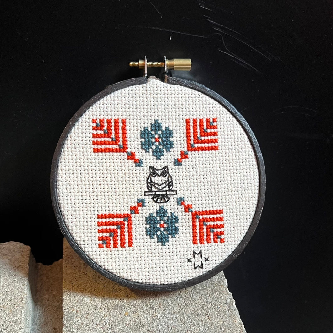 Folk Owl Cross Stitch Hoop