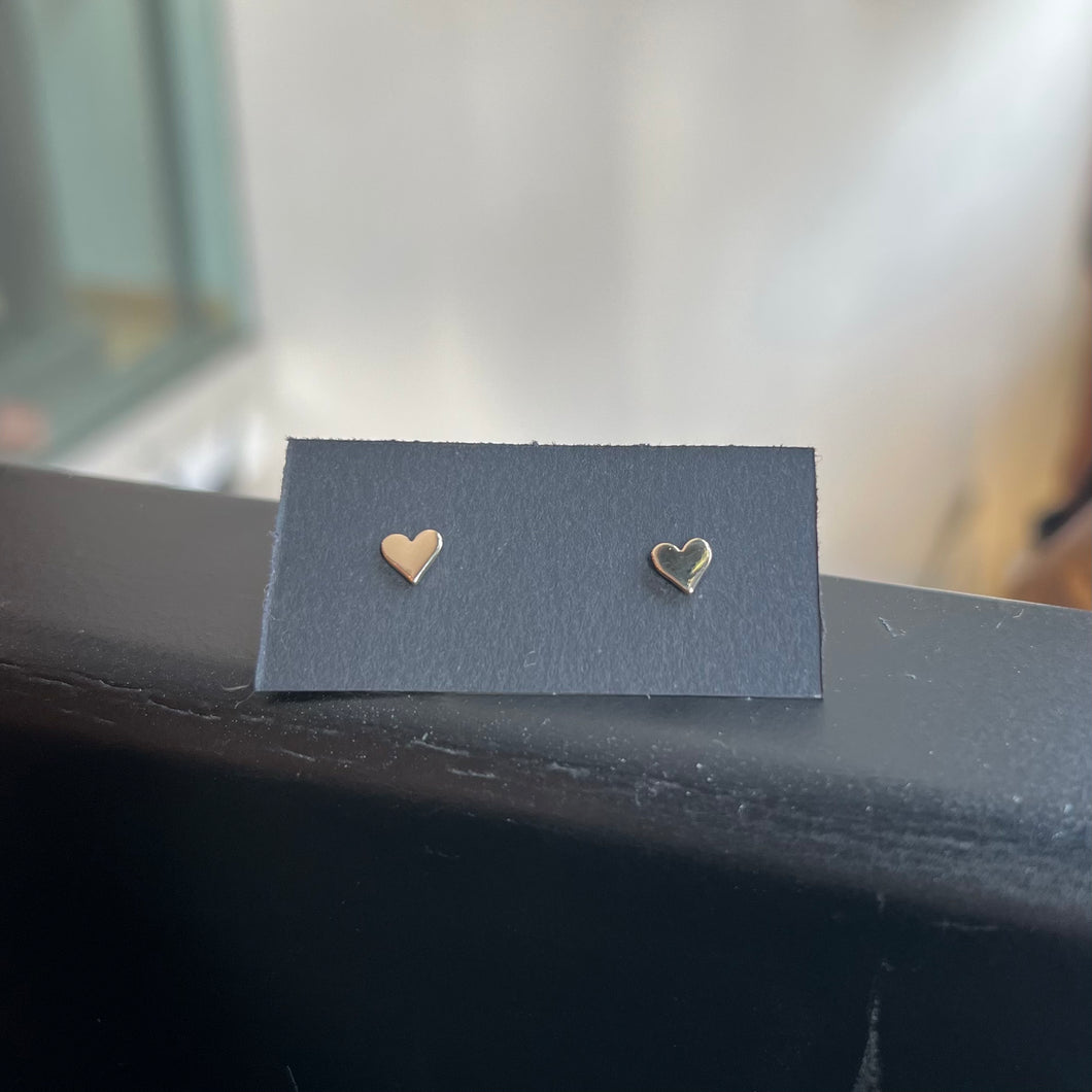 Tiny Heart Stud Earrings - Bronze