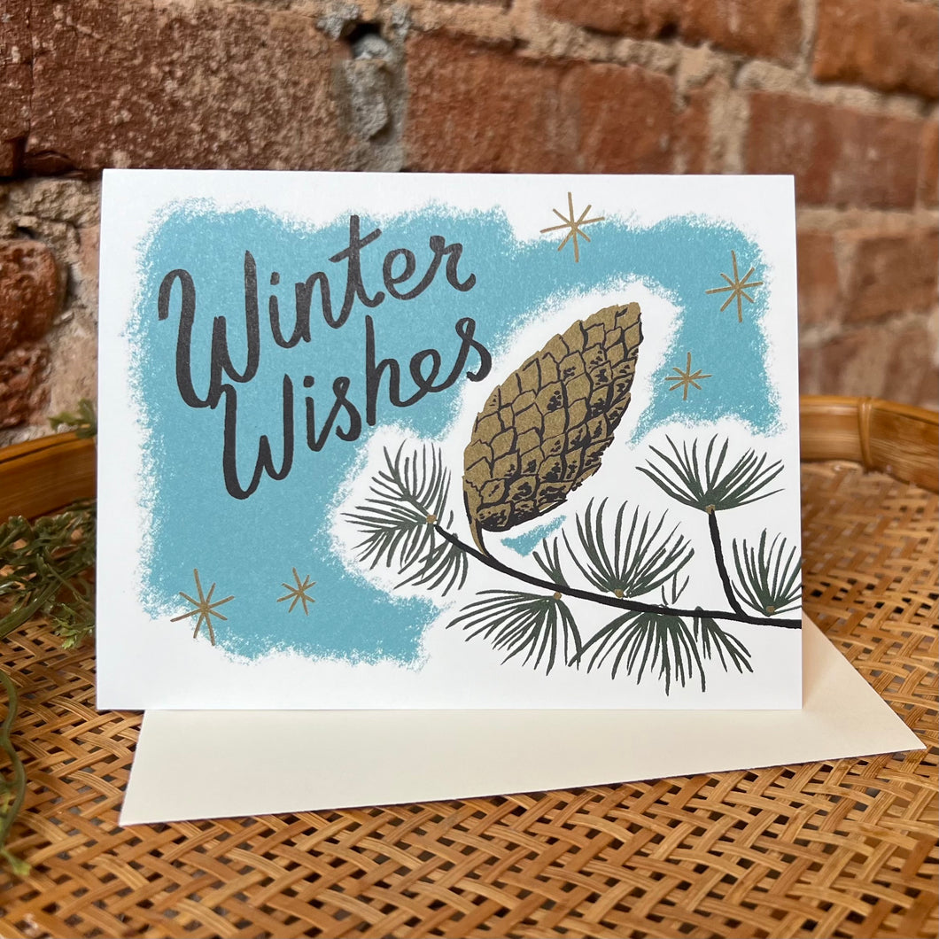 Winter Wishes Pine Cones Holiday Card