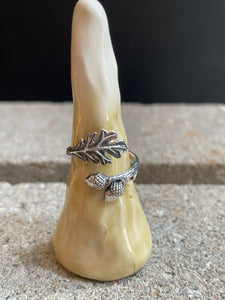 Adjustable Oak & Acorn Ring - Sterling Silver