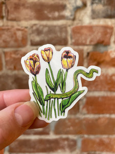 Garter Snake Among Tulips Clear Sticker