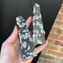 Load image into Gallery viewer, Black Jade w/ Pink Thulite Obelisk Polished Tower