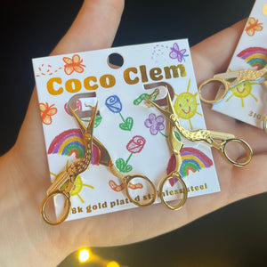 Stork Scissor Earrings - Gold