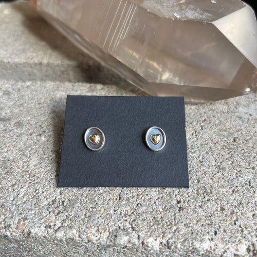 Shadow Box Heart Stud Earrings - Sterling Silver