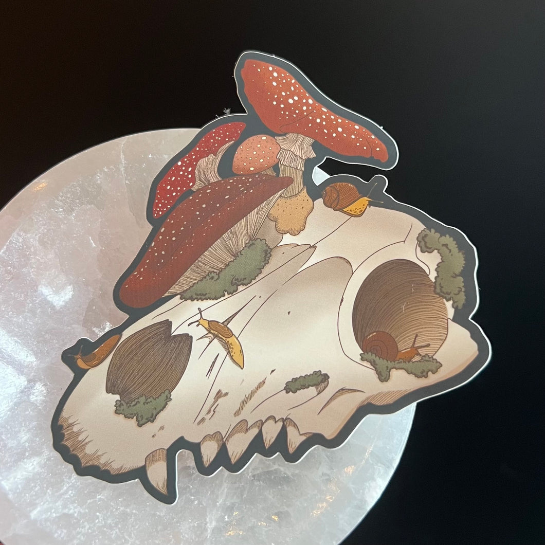 Skull With Mushrooms Sticker