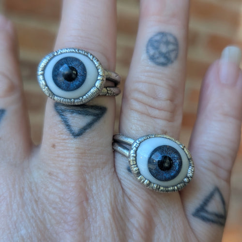 Blue Iris Glass Eye Ring - Sterling Silver