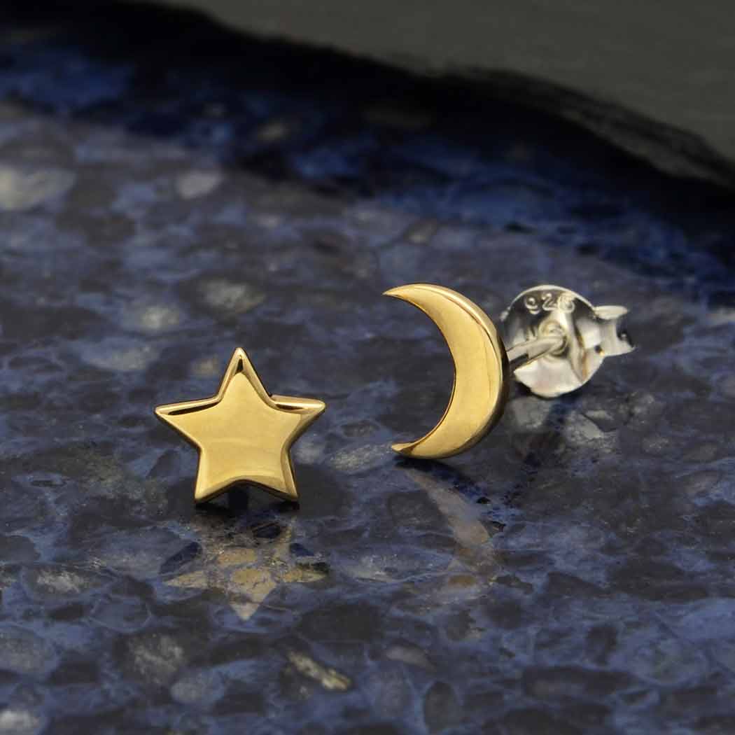 Star & Moon Stud Earrings- Bronze