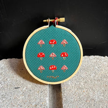 Load image into Gallery viewer, Tiny Mushrooms Cross Stitch Hoop