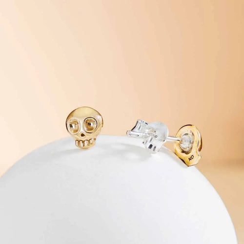 Tiny Skull Stud Earrings - Bronze