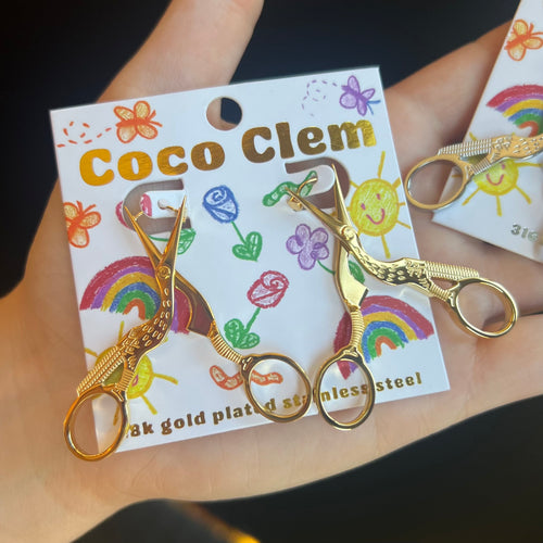 Stork Scissor Earrings - Gold