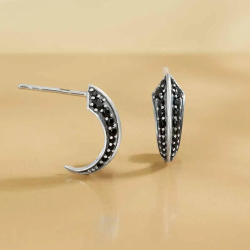Black Crystal Claw Earrings - Sterling Silver