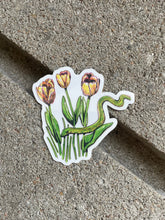 Load image into Gallery viewer, Garter Snake Among Tulips Clear Sticker