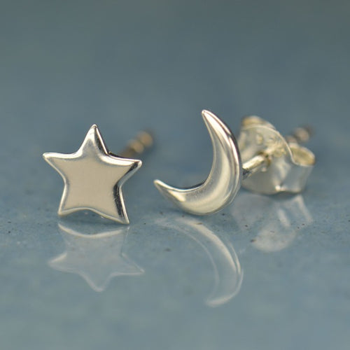 Star & Moon Stud Earrings- Sterling Silver