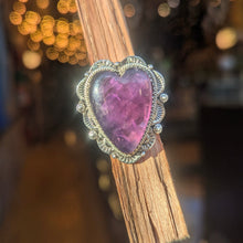 Load image into Gallery viewer, Adjustable Amethyst Heart Ring - Sterling Silver