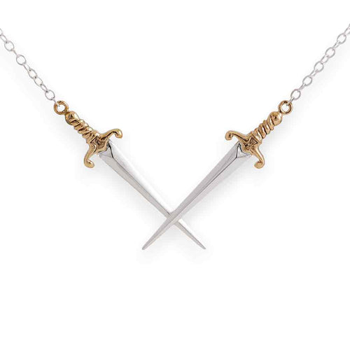 Crossed Swords Festoon Necklace - Sterling Silver