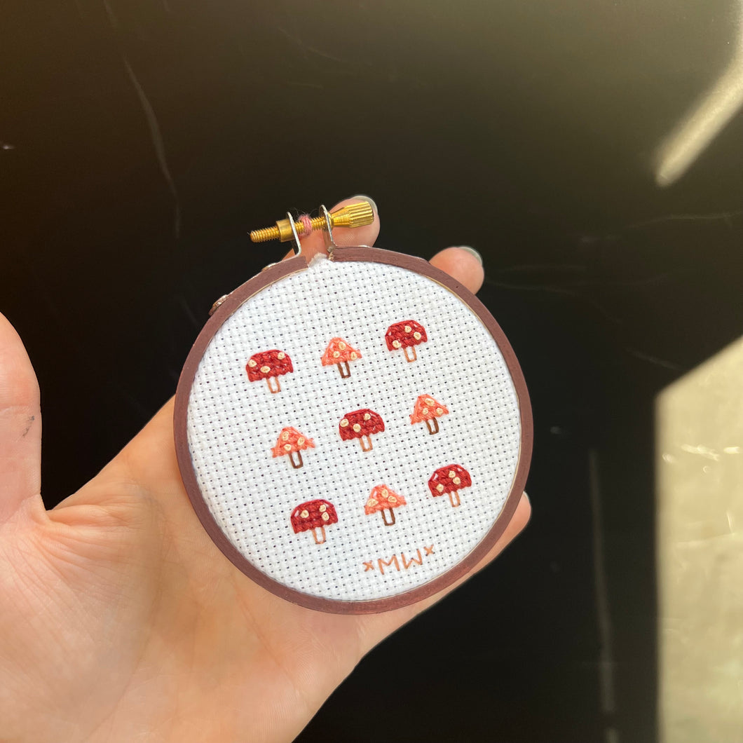 Tiny Mushrooms Cross Stitch Hoop