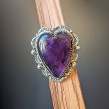Load image into Gallery viewer, Adjustable Amethyst Heart Ring - Sterling Silver