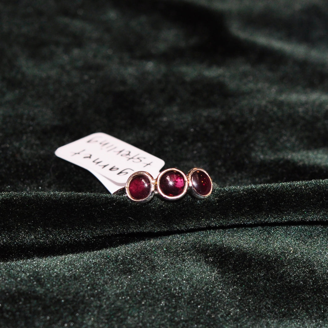Garnet Trio Ring - Sterling Silver