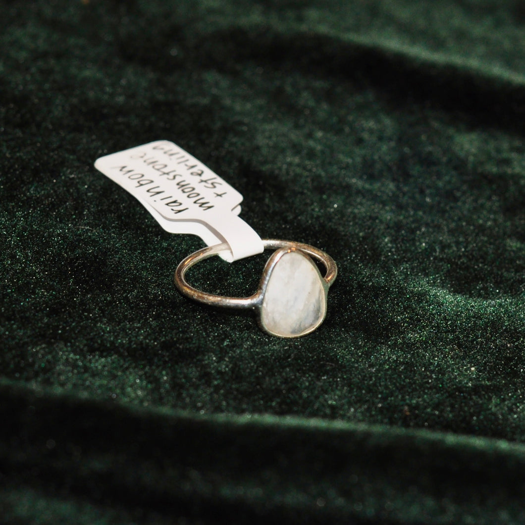 Rainbow Moonstone Ring - Sterling Silver