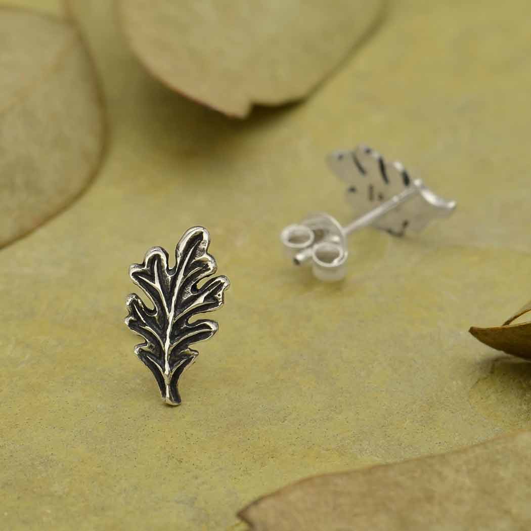 Oak Leaf Stud Earrings - Sterling Silver