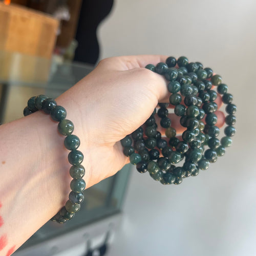 Moss Agate Bead Bracelet