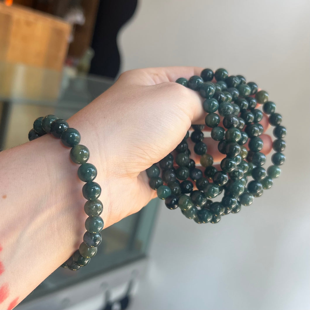 Moss Agate Bead Bracelet