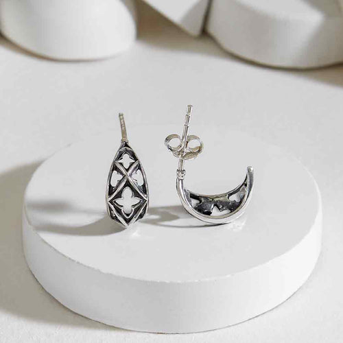 Gothic Marquis Huggie Hoops - Sterling Silver