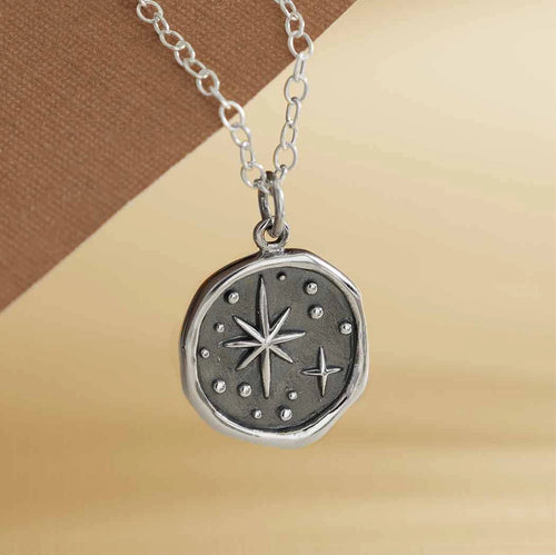 North Star Wax Seal Necklace - Sterling Silver