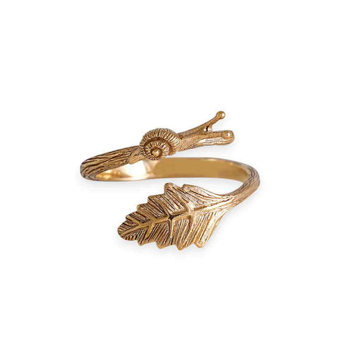 Adjustable Snail & Leaf Ring - Bronze