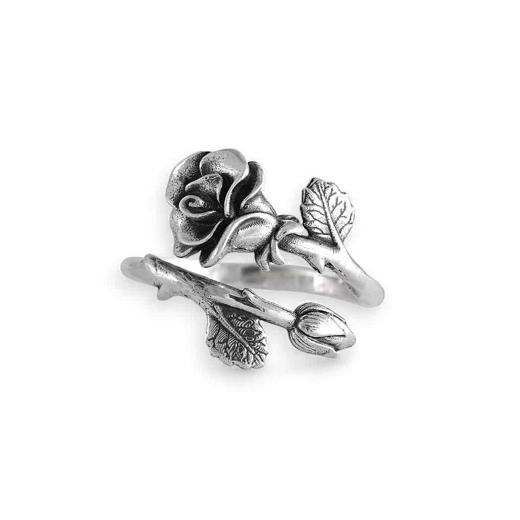 Adjustable Rose & Rosebud Ring - Sterling Silver