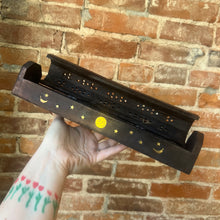 Load image into Gallery viewer, Sun &amp; Moon Wooden Incense Burner Box