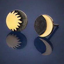 Load image into Gallery viewer, Sun &amp; Moon Stud Earrings - Mixed Metal