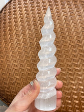 Load image into Gallery viewer, Selenite “Unicorn Horn” Spiral Tower