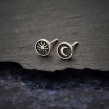 Load image into Gallery viewer, Sun and Moon Stud Earrings - Sterling Silver