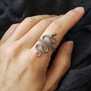 Textured Adjustable Snake Ring - Sterling Silver