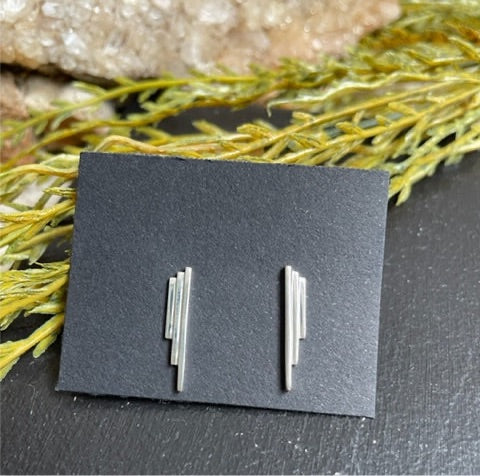 Stepped Bar Post Earrings - Sterling Silver