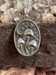 Oval Mushroom Necklace - Sterling Silver