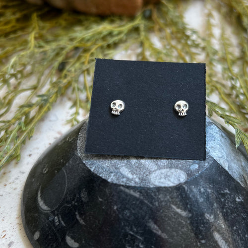 Tiny Skull Stud Earrings - Sterling Silver