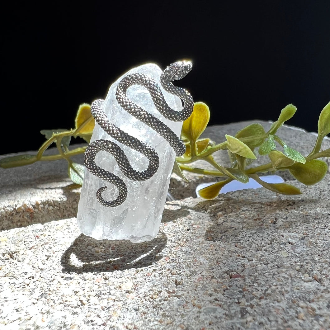 Textured Adjustable Snake Ring - Sterling Silver