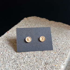 Sun and Moon Stud Earrings - Bronze